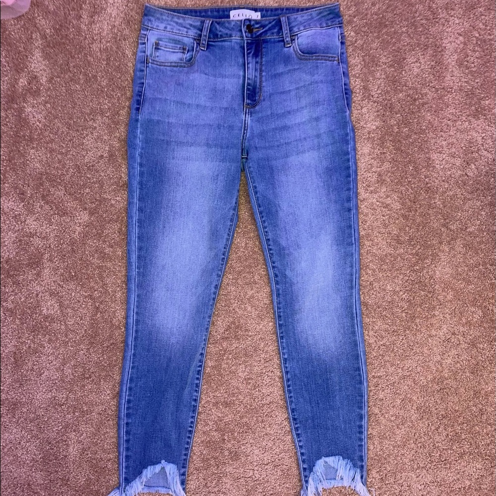 Cello Cropped Skinny Jeans with fringe on leg